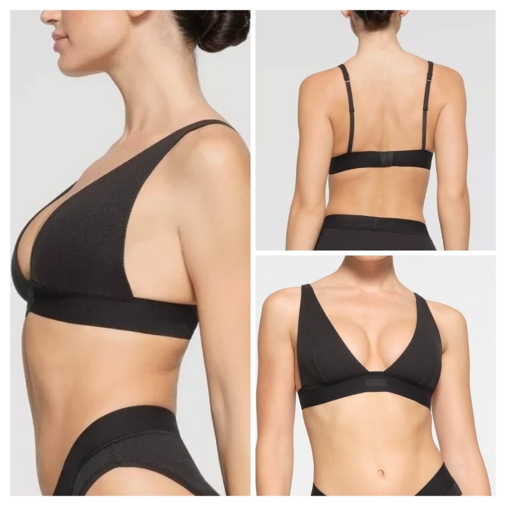 SKIMS COTTON RIB PLUNGE BRALETTE SOOT